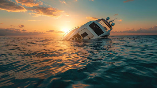 Capsized recreational boat in Florida waters highlighting the dangers of boating accidents and maritime injury claims.